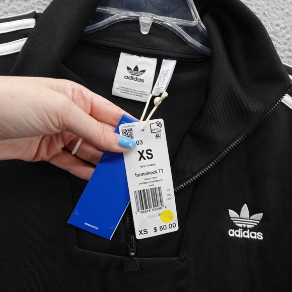 Adidas Originals Mens XS Funnel Neck Track Jacket 3 Stripes Black 1/4 Zip‎ NWT - Picture 7 of 13